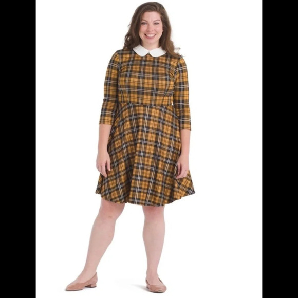 Modcloth "Perfectly Proper" Yellow Plaid A-Line Dress - Picture 4 of 7